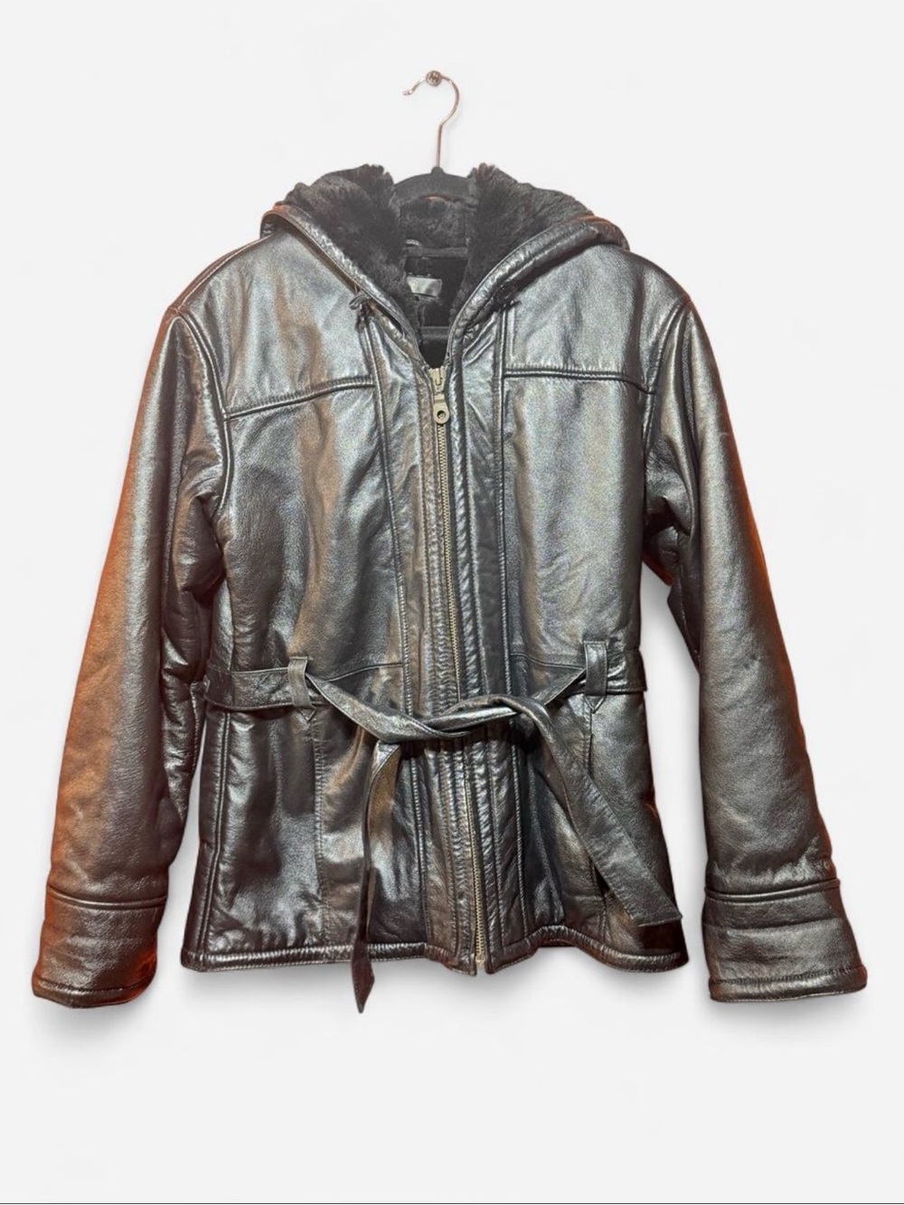 Wilsons Leather Hooded Belted Coat – Women’s Small